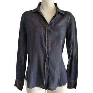 J. Crew Gold Dust Metallic Accents Black Semi Sheer Slim Fit Button Down Shirt 4